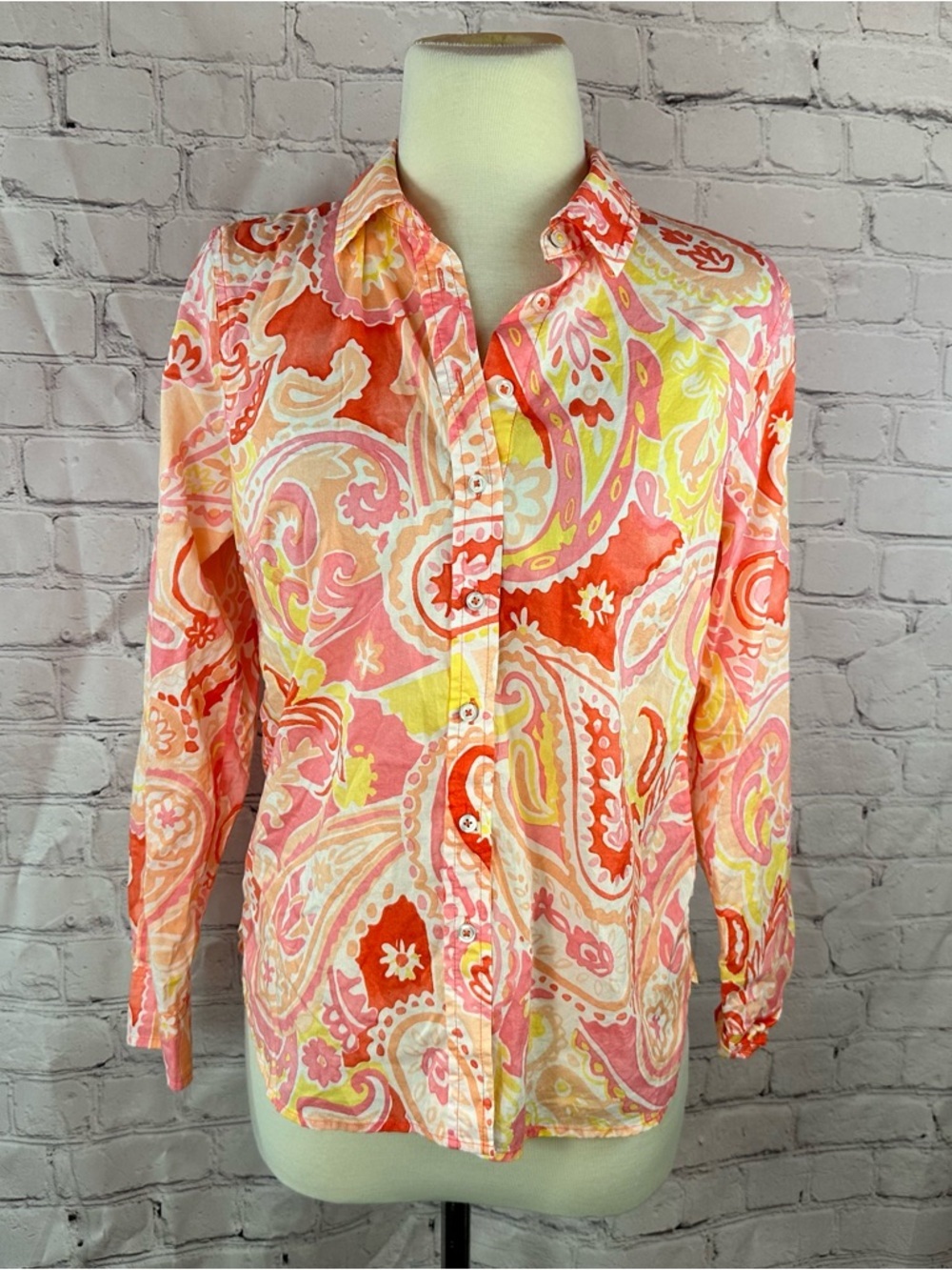 Talbots Petite Sp bright Paisley Button-Down Blouse beach resortwear coastal